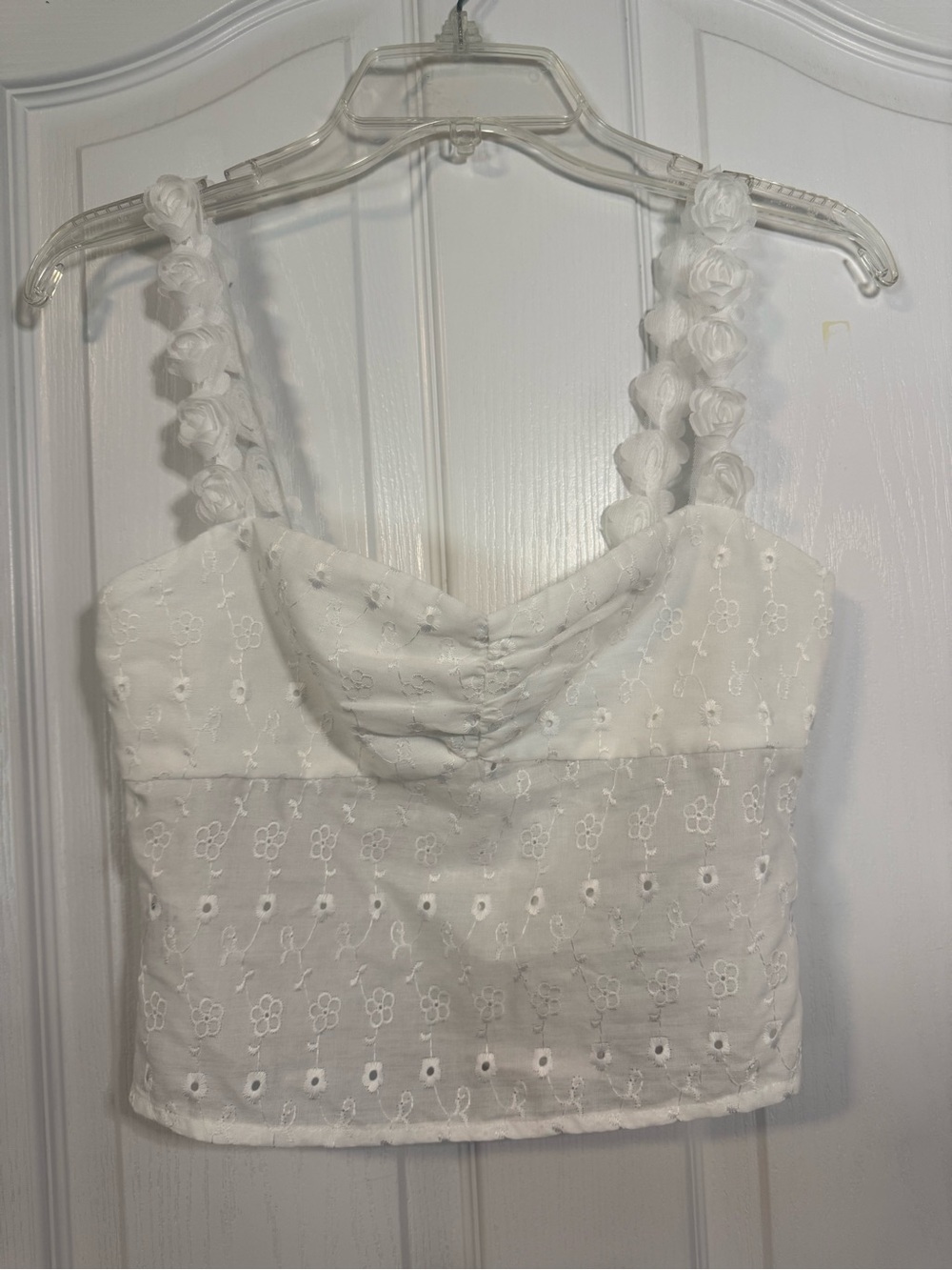 Princess Polly White Eyelet Floral-Strap Cropped Camisole
